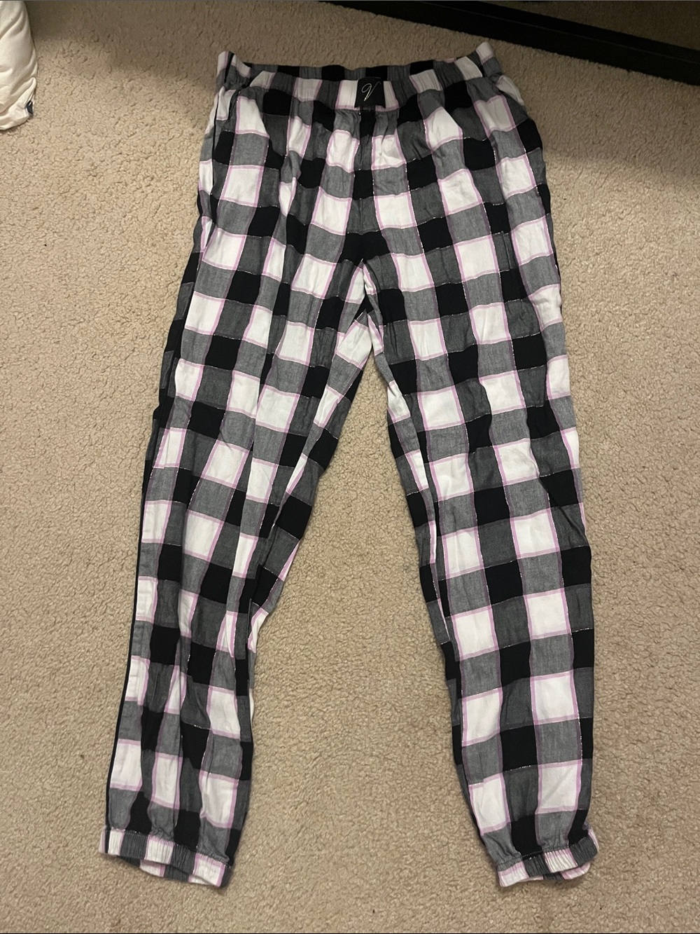 Victoria's Secret Black & White Plaid Pajama Pants with Pink Accents